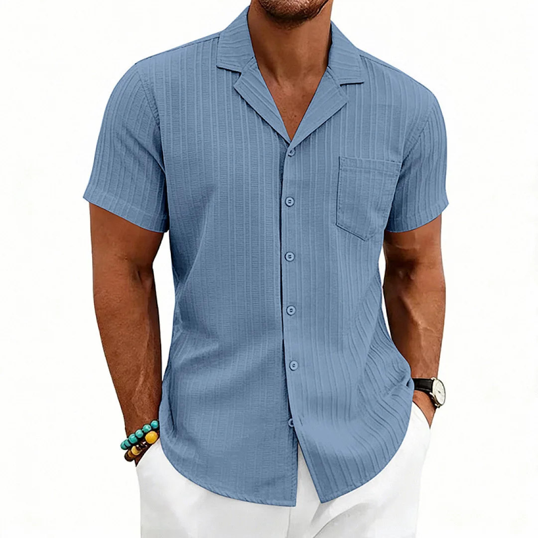 2026 New American Summer Men's Loose Large Size Cuban Collar Design Casual Simple Short Sleeves