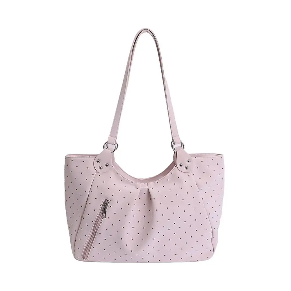 Damen-Umhängetasche, Vintage-Polka-Dot-Design, Pendler-Tragetasche, große Kapazität, PU-Leder-Handtasche, Unterarmtasche für Schule, Büro und den täglichen Gebrauch. – Detail 3