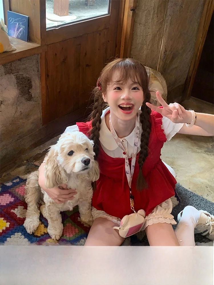 Sinsingirl Stberry Bubble Spunky Set Red Fake Two-Piece Top Bubble Pants orts Faionable Summer Outfit for Women 8-25