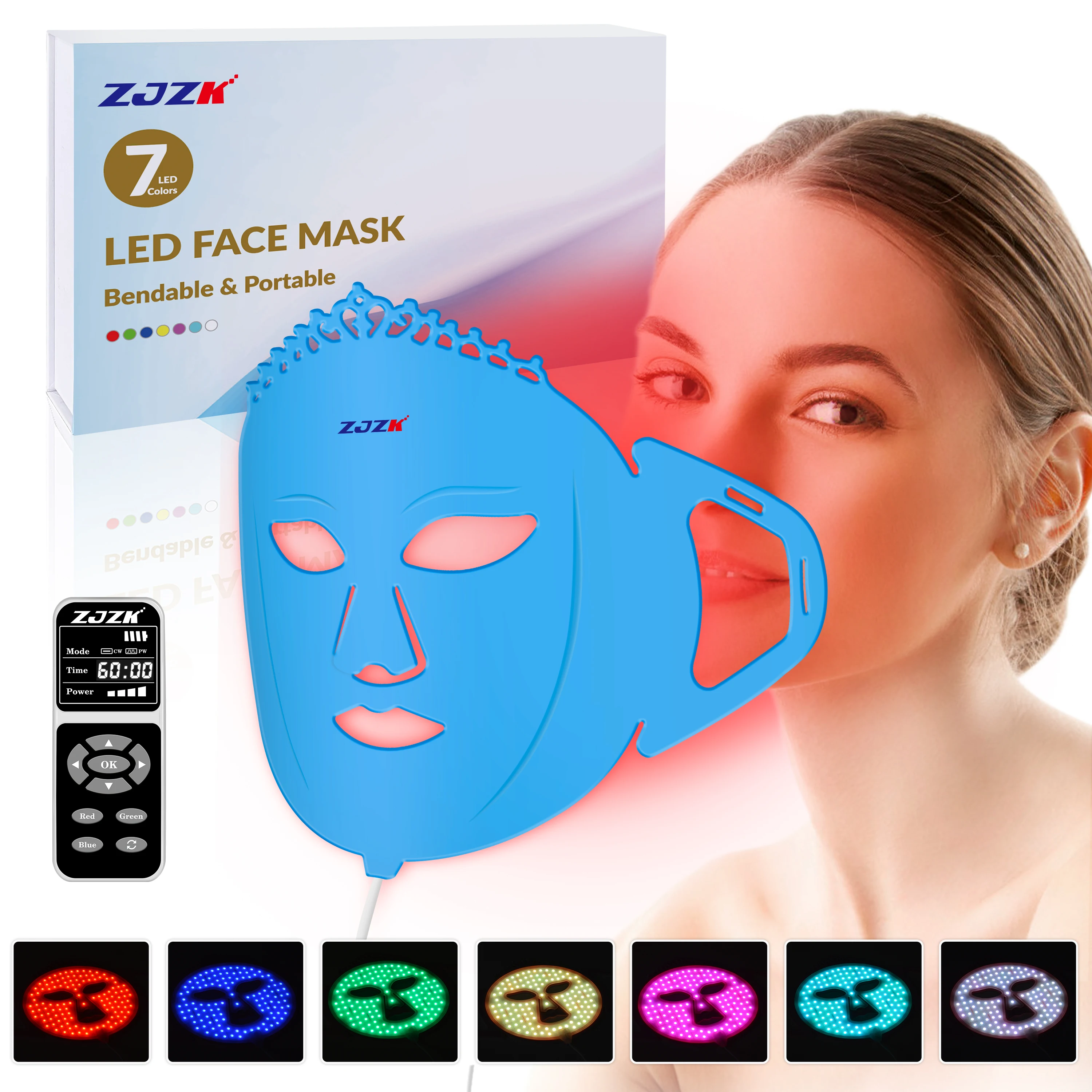 ZJZK Phototherapy Facial Mask LED Farsaw 7 Colors LED Light Beauty 660nm 850nm 940nm Face For Redness Improve Blackheads