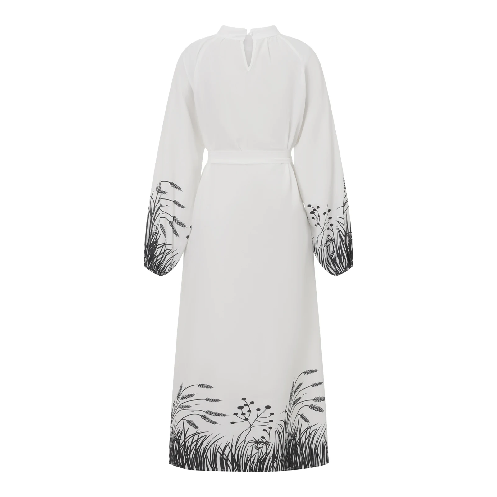 فستان نسائي طويل مع حزام على الطراز الأوسط الشرقي مطبوع عليه نباتي فضفاض مناسب بياقة دائرية وأكمام طويلة #2