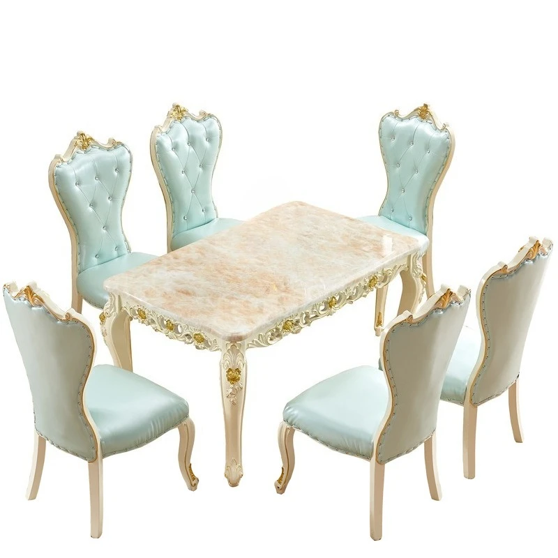 Solid wood dining table and chair combination marble rectangular dining table and chair Solid wood simple home