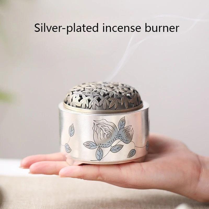 Silver-plated Ceramic Incense Burner/Temple Worship Sacrificial Supplies Tea room study Indoor Tabletop Decoration Ornaments