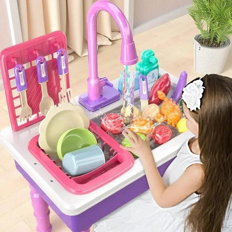 

Smart Chef Play Kitchen Sink Toys Electric Water Cycle Dishwasher with Running Water Food Tableware Accessori