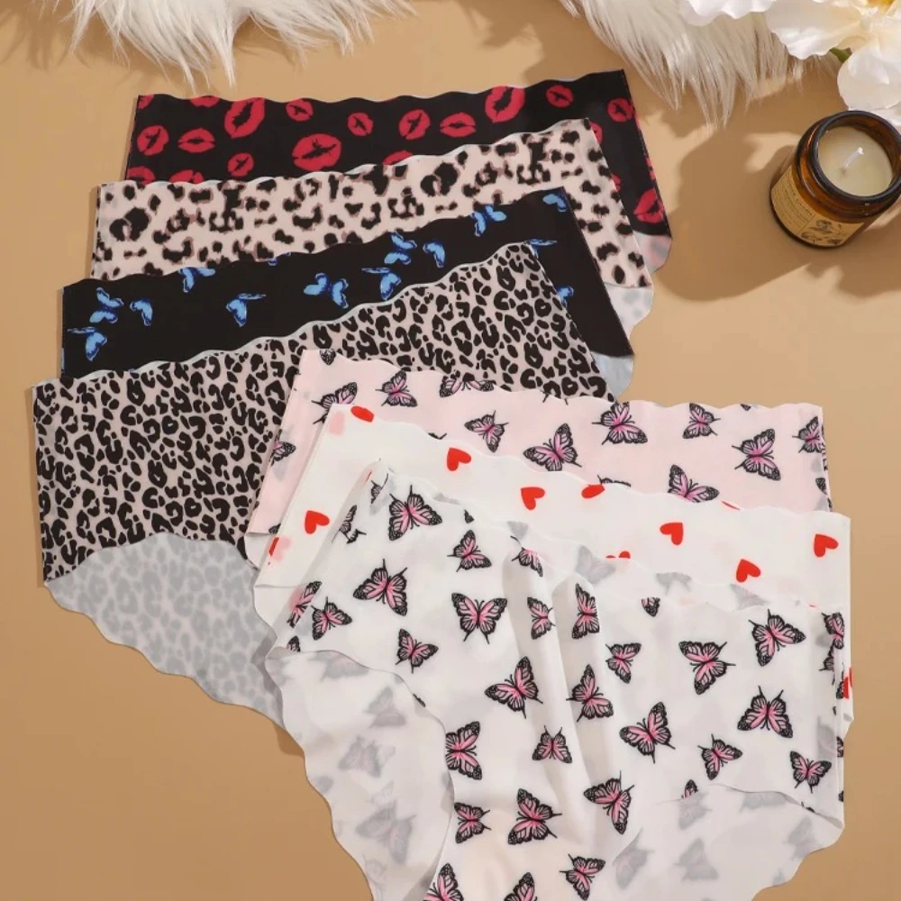 Seamless Print Underwear for Women Sexy Leopard Butterfly Briefs Female Ice Silk Panties Comfortable Lingerie S-XXL