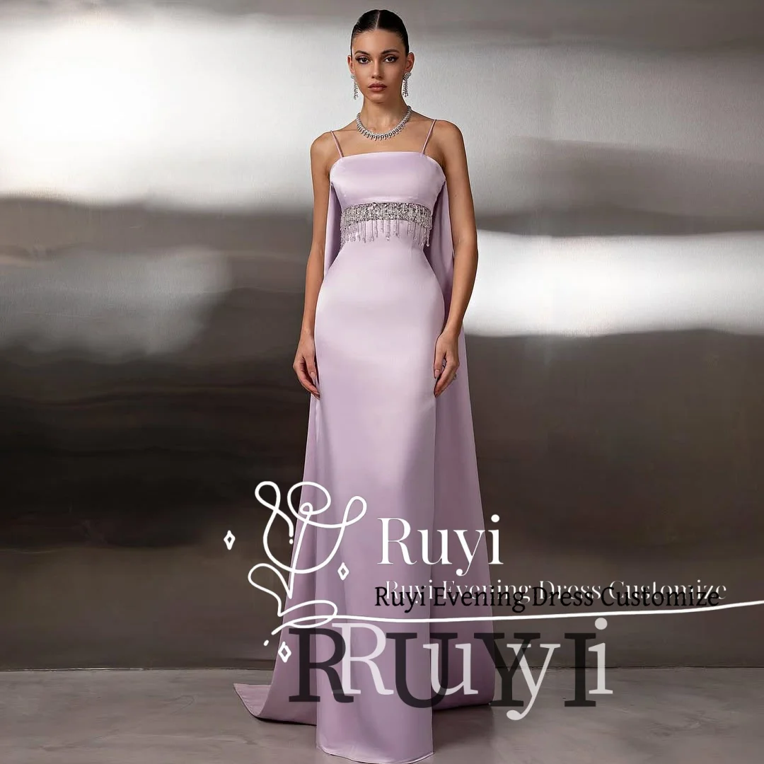 Maßgeschneiderte ärmellose Spaghettiträger, luxuriöse Abendkleider mit Kristallperlen, formelles Partykleid, Lavendel-Abschlussballkleid