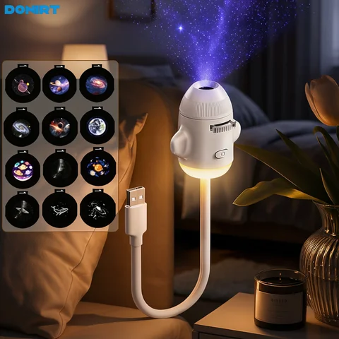 2-in-1 Rocket Galaxy Projection Light Adjustable Focus Ambient Star Projector Lights Car Projection Lamp Space Moon Night Light
