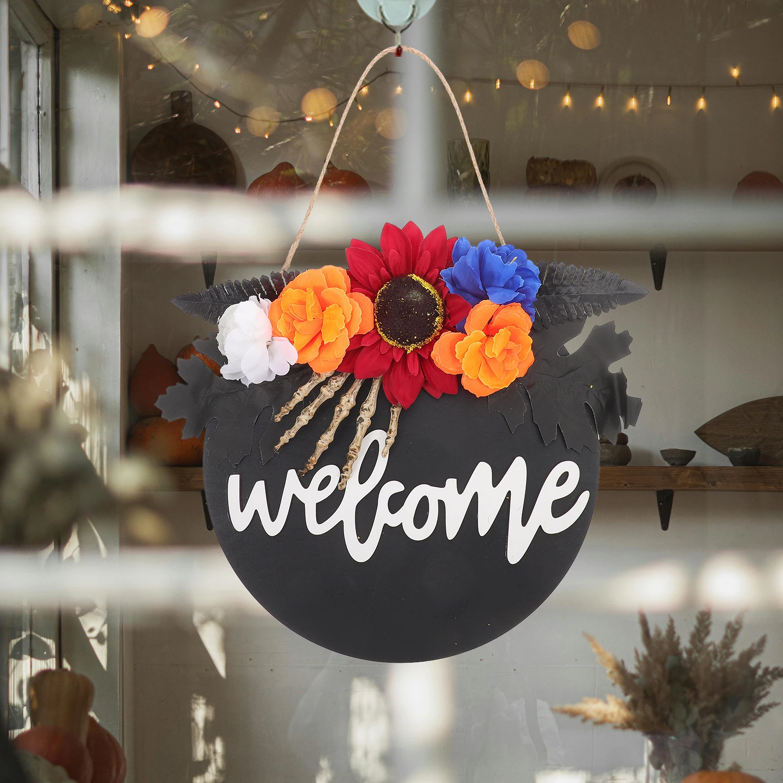 

Welcome Hand Decoration Halloween Front Door Sign for Decorations Hanging Tag Safflower Outdoor