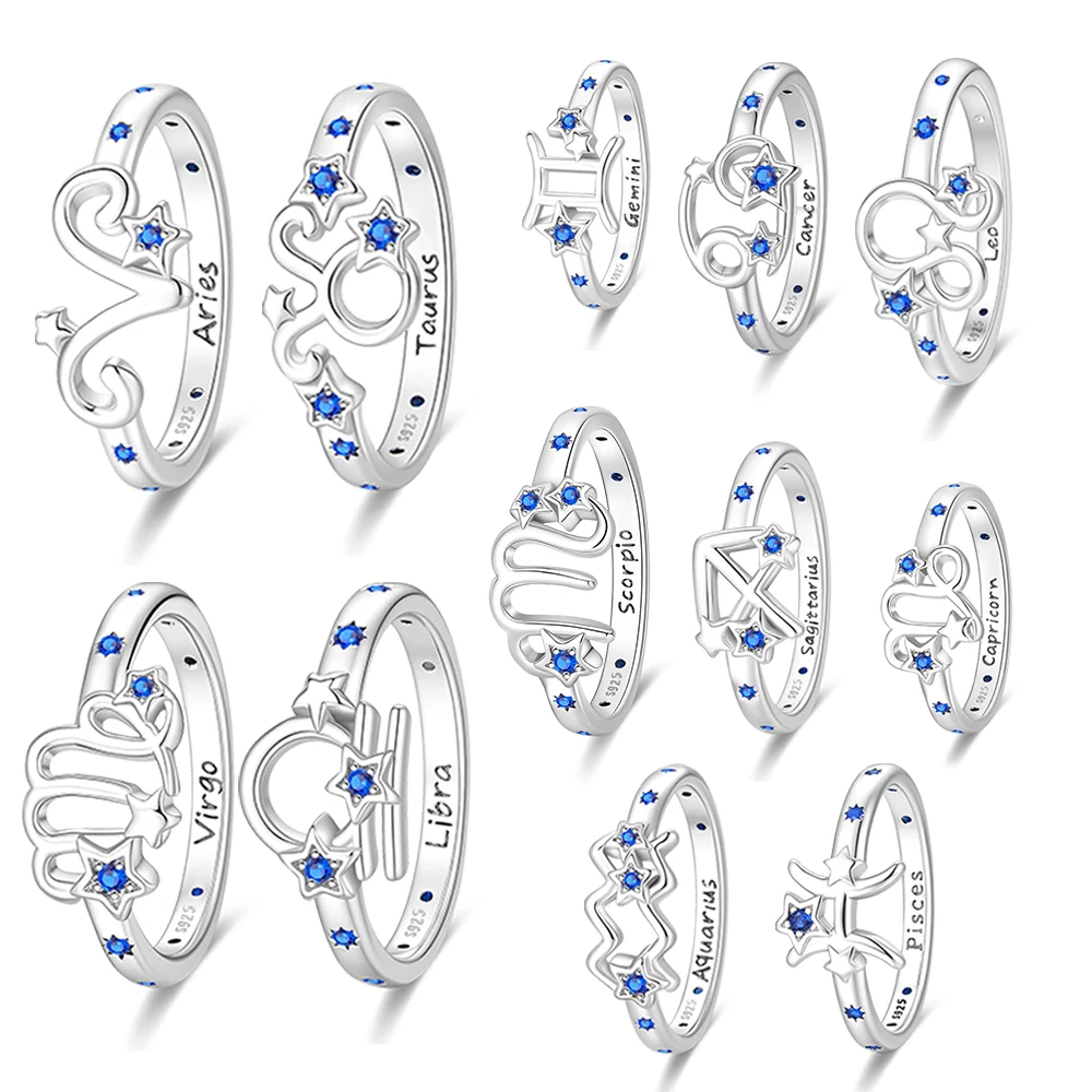 

Elegant 925 Sterling Silver 12 Zodiacs Scorpio Taurus Pisces Libra Capricorn Sagittarius Ring Exquisite Birthday Gifts