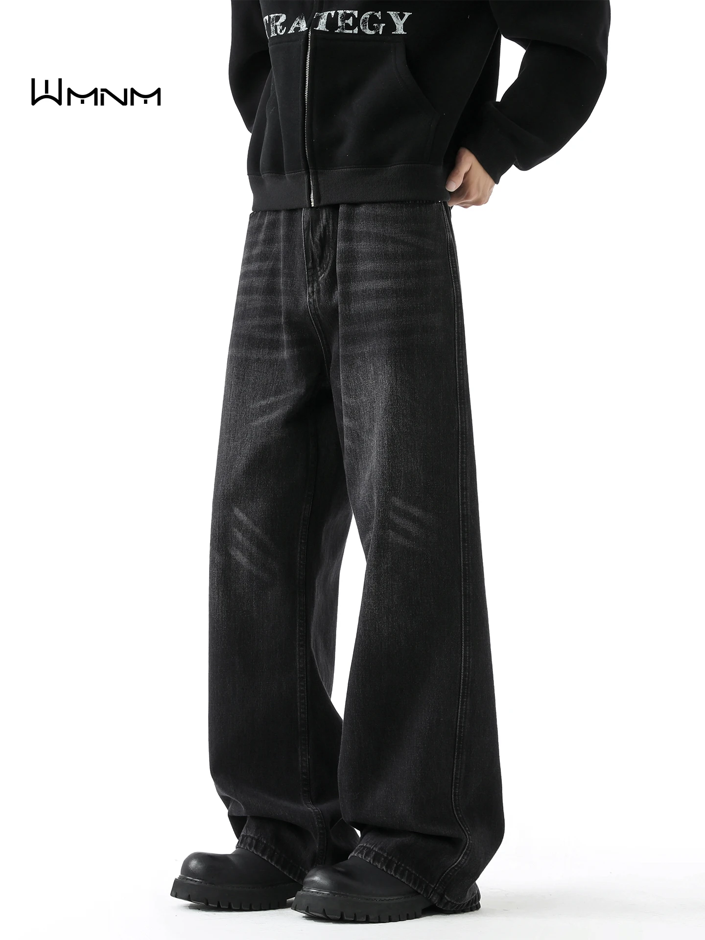 

Wmnm American High Street Cleanfit Black Men's Jeans Autumn Winter Trendy Straight Leg Wide Leg Long Pants Wear Resistant