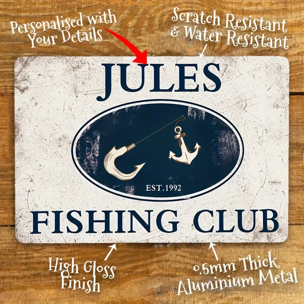 Custom Fishing Club Aluminum Tin Sign 8x12