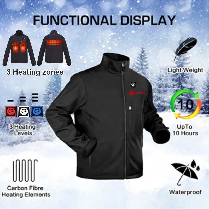 

SAVIOR Heat Electric Hooded Jacket Hooded Heated Jacket Coat Men Winter Warm Heated Clothes for Outdoor Camping Hiking