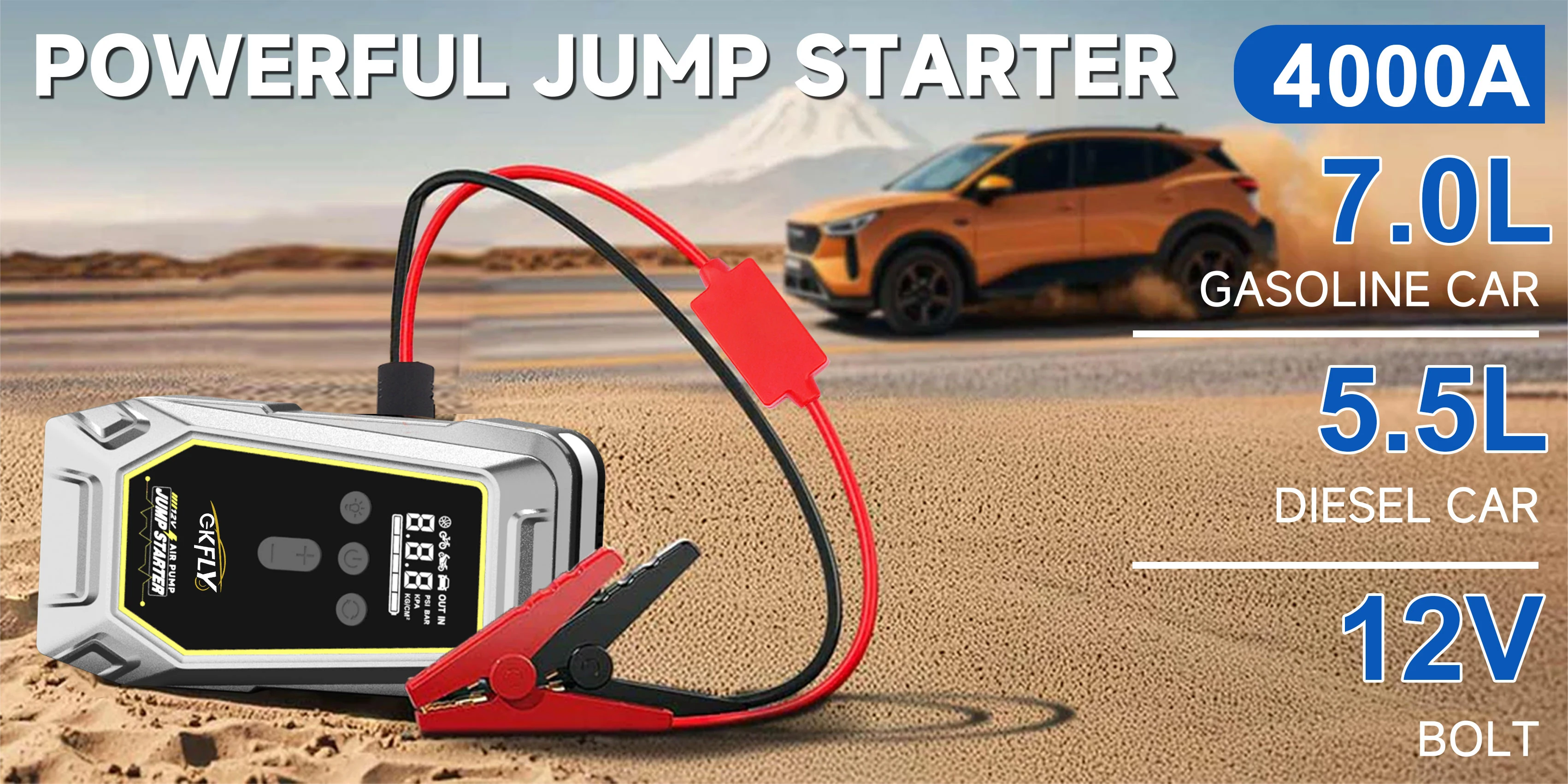 GKFLY 4 In 1 4000A 7000A Jump Starter 150PSI Pump Air Compressor 59.2Wh Power Bank 12V Starting Device Digital Tire Inflator