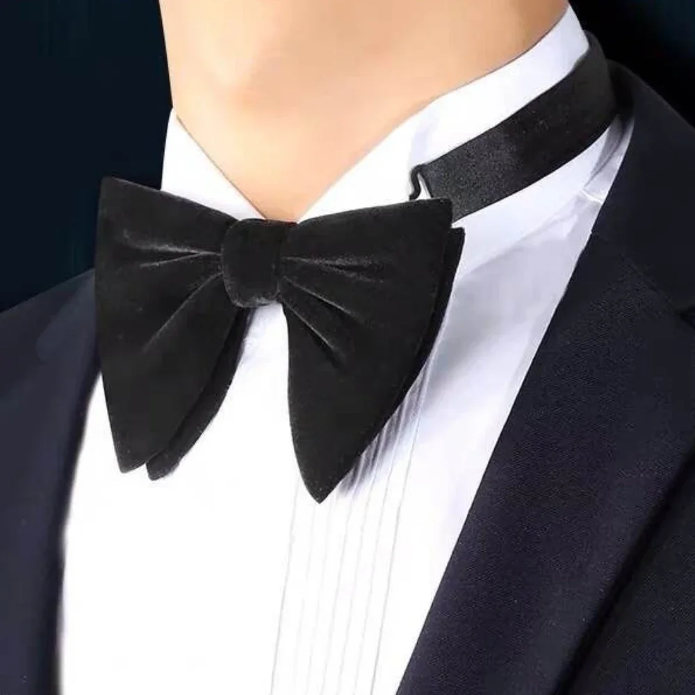 

12x8.5CM Large Bow Tie Men's Cocktail Party Banquet Wedding Accessories Vintage Velveteen British Solid Color Oversized Bowtie