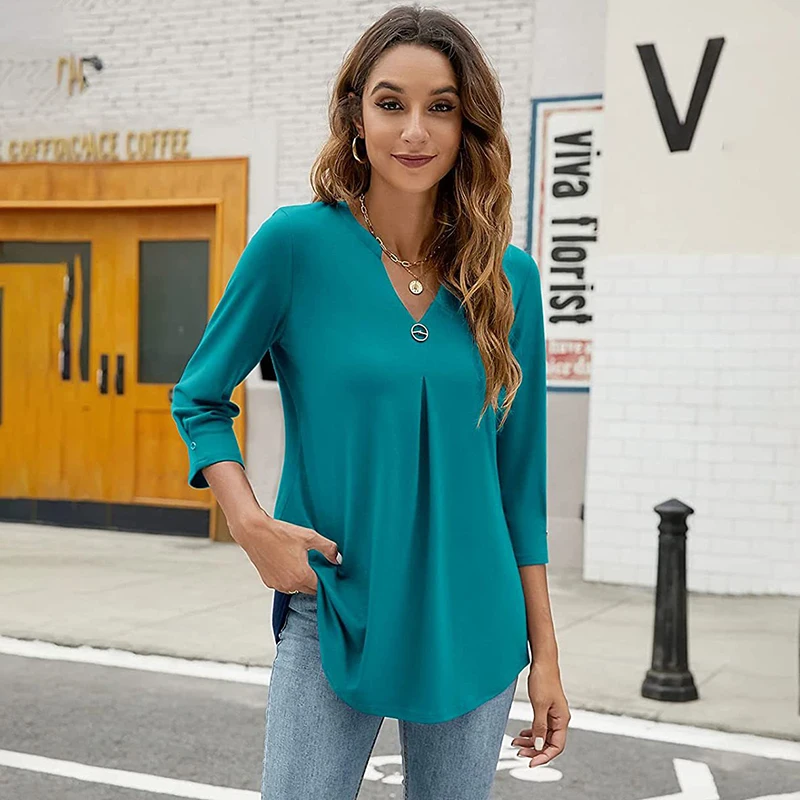 Spring Autumn Clothes For Women T-Shirt Loose Long Sleeve Tops Sext V Neck Pullovers Blouses Soft and Comfortable Loungewear Top