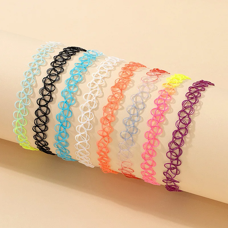 12 Stück/Set Vintage Bunte Halsketten Mädchen Gothic Choker Halsketten für Frauen Mädchen Tattoo Elastische Gothic Choker Halsketten – Detail 2