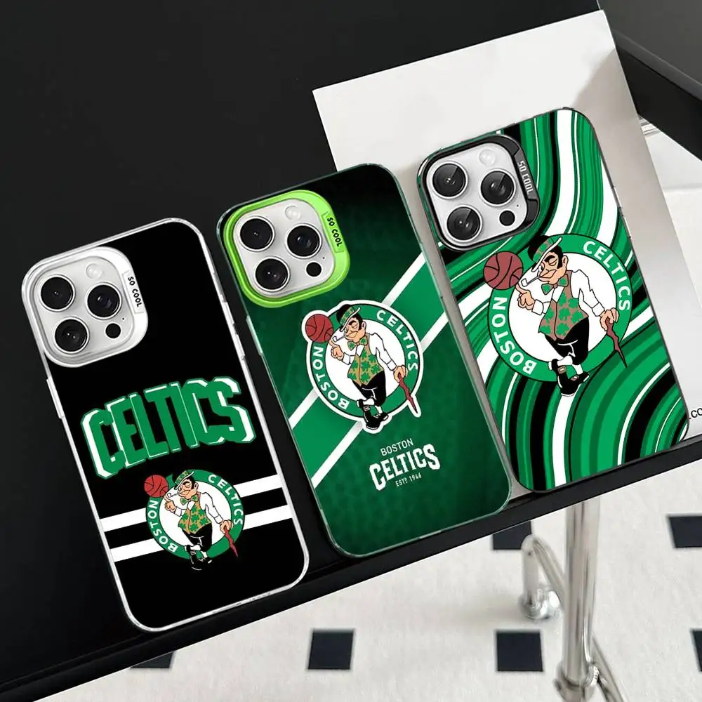 Funda para Teléfono B-Boston C-Celtics, Color Plateado, para iPhone 17, 16, 16e, 15, 14, 13, 12, 11 Pro Max Plus