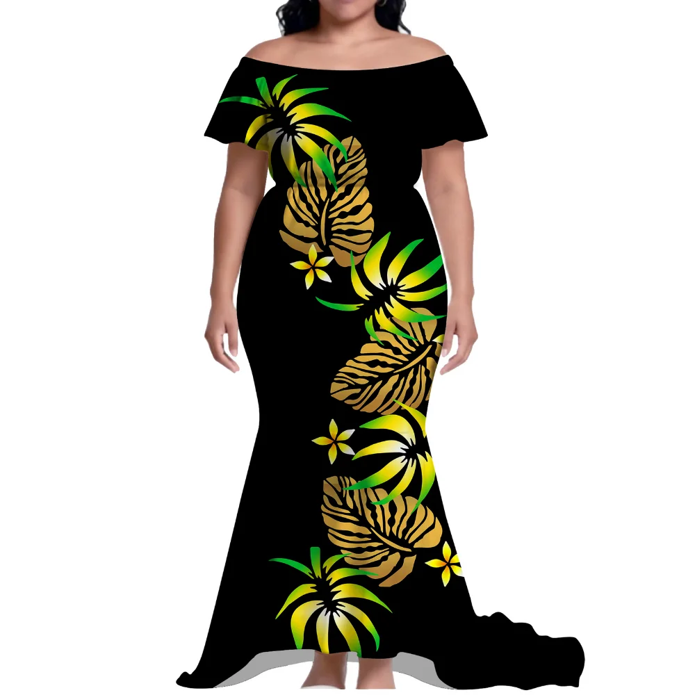 

A Polynesian Samoan Island Woman'S One-Shoulder Floor-Length Dress Is A Slimming And Elegant Evening Gown For A Cocktail Party