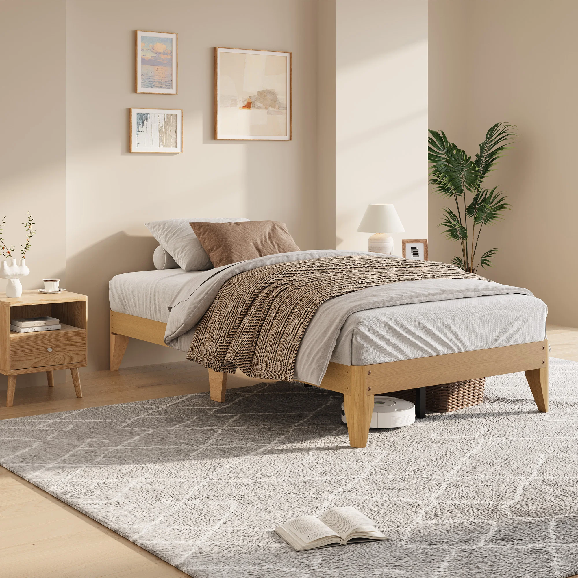 Sturdy Twin Size Wooden Platform Bed Frame – 11.8