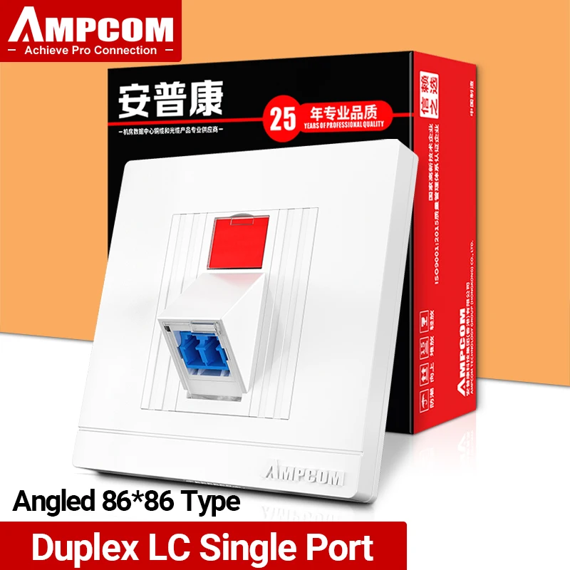 AMPCOM Glasvezel Schuine Wandplaat LC SC FC ST Simplex Duplex FTTH Fiber Koppeling Adapter Keystone Frontplaat 86*86 Type