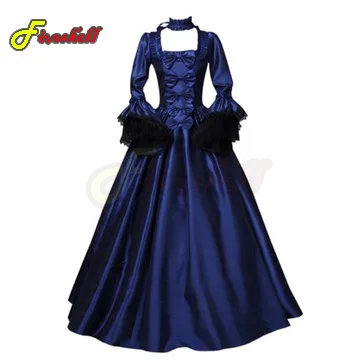 Women Medieval Palace Court Princess Dress Elegant Ball Gown Square Collar Lace  Renaissan Punk Halloween Cosplay Costume