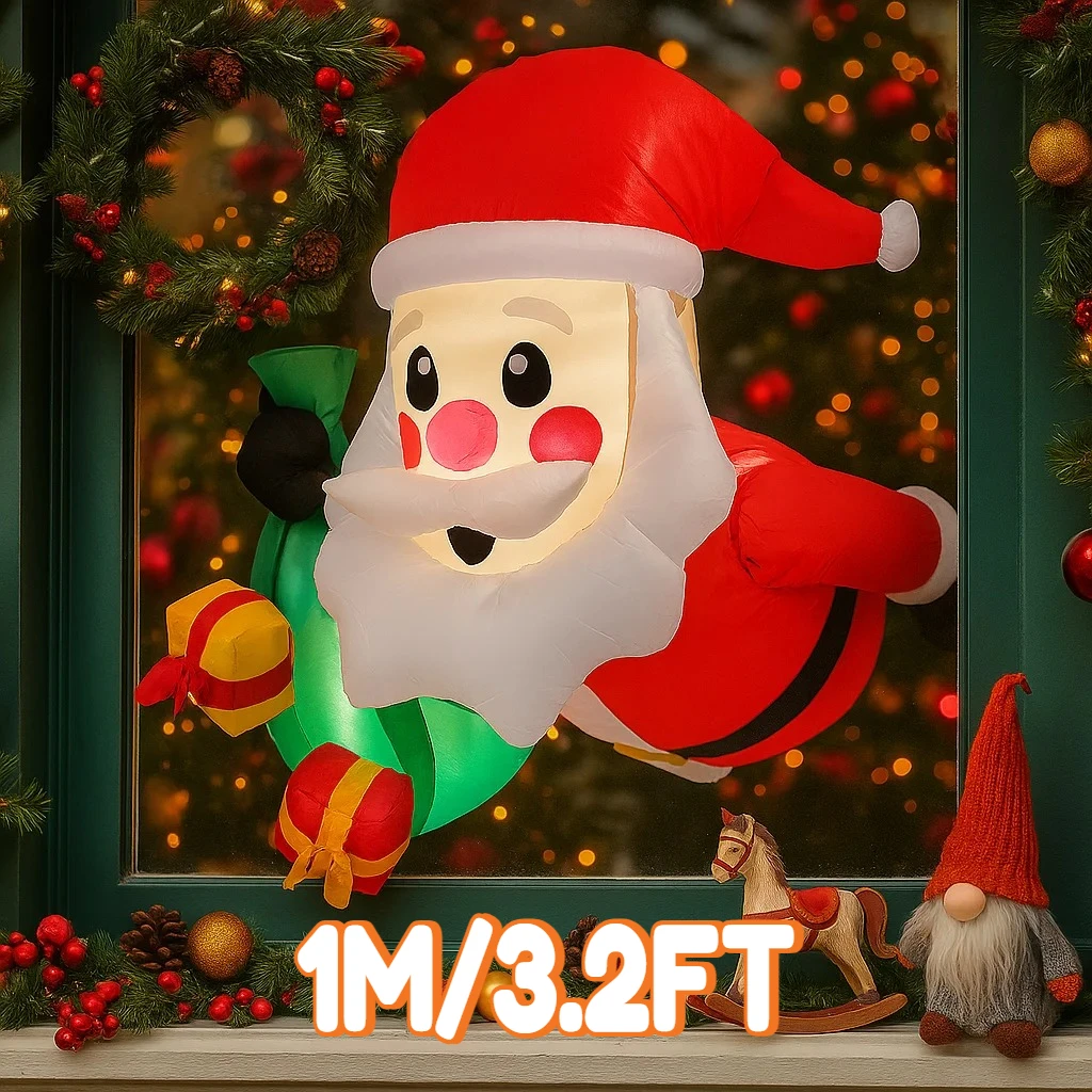 

1 м/3,2 фута надувной Санта-Клаус, светильники для скалолазания на окнах, светодиодное домашнее праздничное освещение, декор для двора, рождественские принадлежности, украшение для вечеринки на открытом воздухе