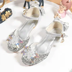 Girls Princess Shoes Performance Crystal Shoes Summer Children High Heels Model Walking Show Performance Leather