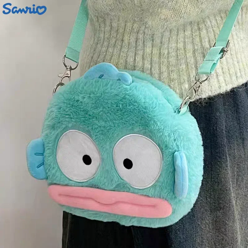 Sanrio Anime Hangyodon Kawaii Plush Doll Crossbody Bag Cartoon Girls Children Winter Warm Shoulder Drawstring Coin Purse Gifts