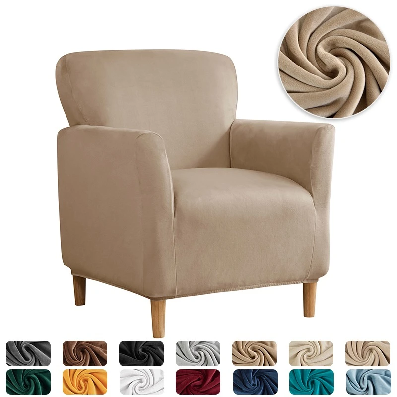 1 Seater Soft Velvet Club Chair Covers Elastic Relax Single Sofa Slipcover Solid Color Tub Armchair Protector Bar Hotel Banquet