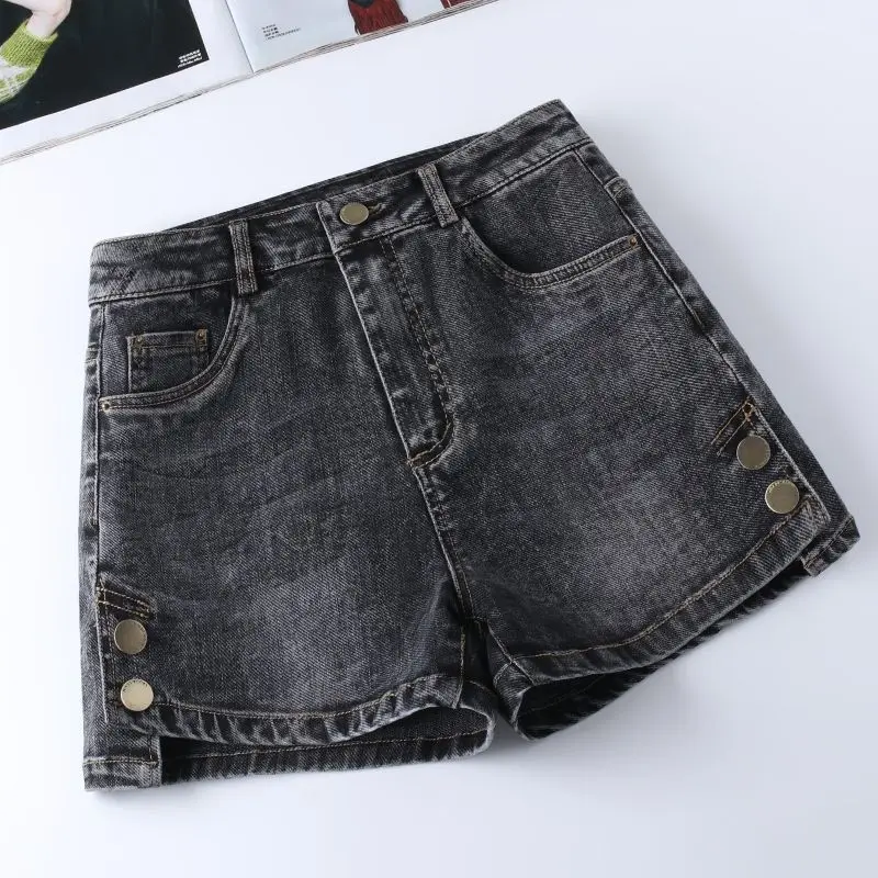 

2024 New High Waist denim shorts for slimming and versatile loose A-line wide leg pants