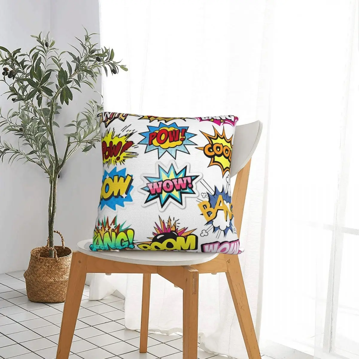 Comic Elements Colorful Seamless Pattern Square Pillowcases Home Cushion Cover Cool Decorative Pillowcase 40*40