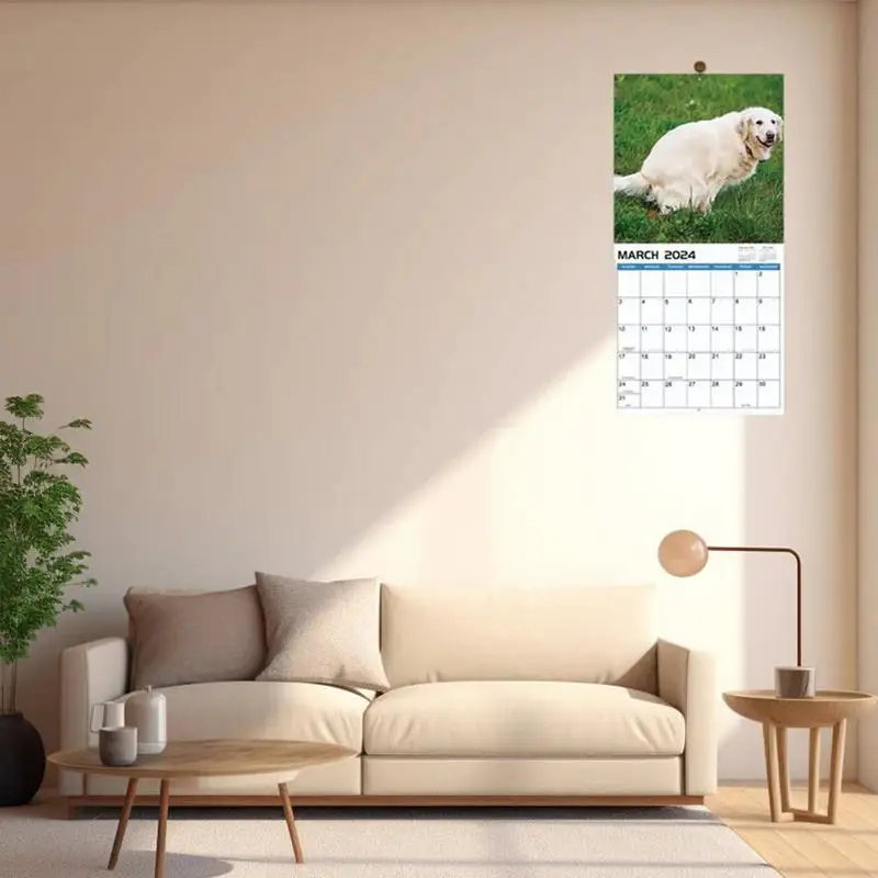 Dogs Pooping Calendar 2024 Dog Nature Calls Monthly Calendar Funny Wall Art Gag Humor Gift Prank Calendar 2024 Calendar For