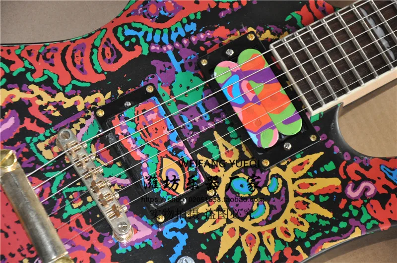 22nd grade electric guitar abstract painting pattern sticker rose wood fingerboard gold pickup