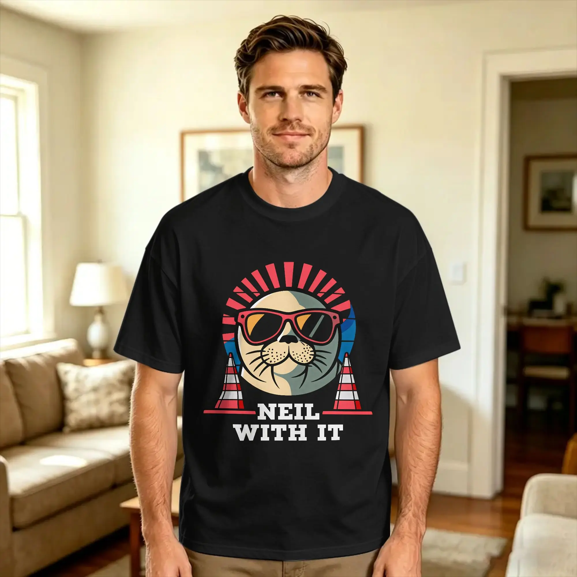 Men's Neil the seal Deal with it funny Tasmani 10cum T Shirts 100% Cotton Tees Summer Classic Short-Sleeve T-Shirt O Neck Tshirt