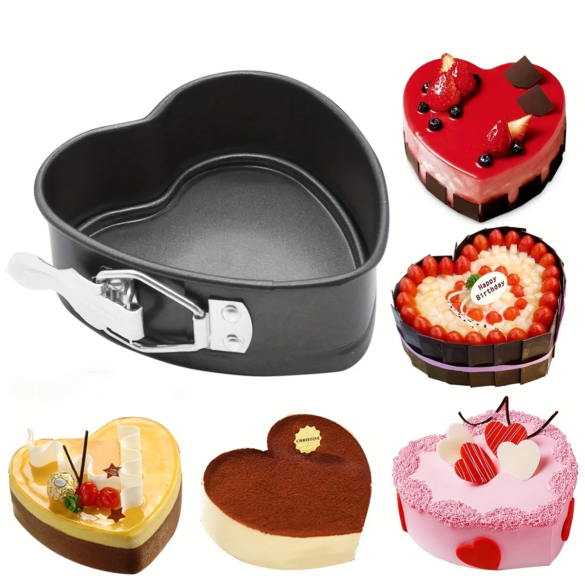 Bandeja para hornear con fondo desmontable de corazón, sartenes antiadherentes para hornear, forma de resorte para tarta de queso, huevos fritos, pudín, molde para pastel