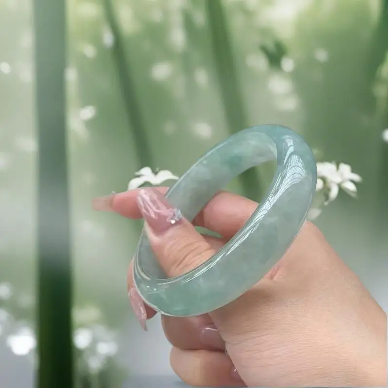 Jade , ice jadeite bracelet, oil green with floral patterns