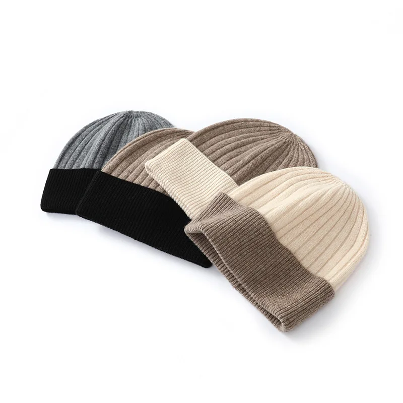 100% Wool Knitted Beanie for Men Women Solid Color Soft Stretchable Winter Warm Skull Cap Unisex Outdoor Sports Comfort Fit