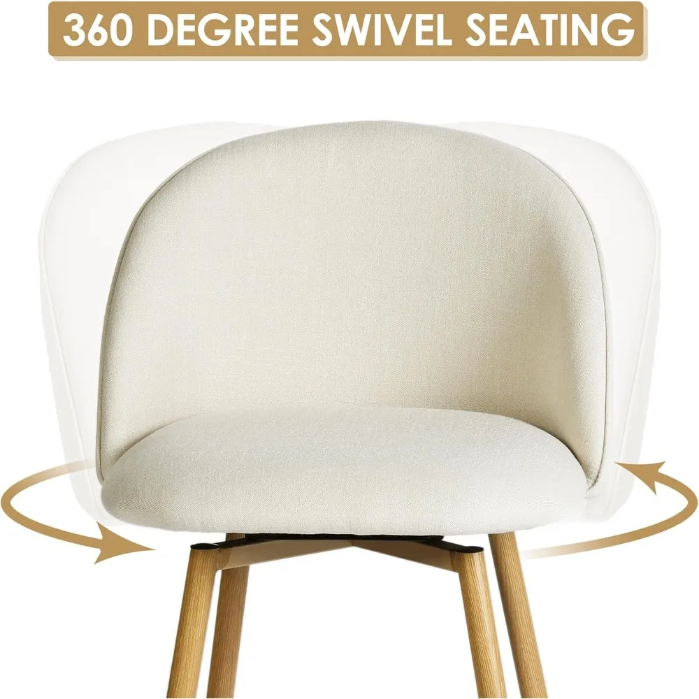 مجموعة من 3 مقاعد بارتفاع عداد، 360 درجة ° مقعد منجد دوار، باللون البيج مع أرجل معدنية مطبوعة من خشب البلوط - مثالي للمطبخ #4