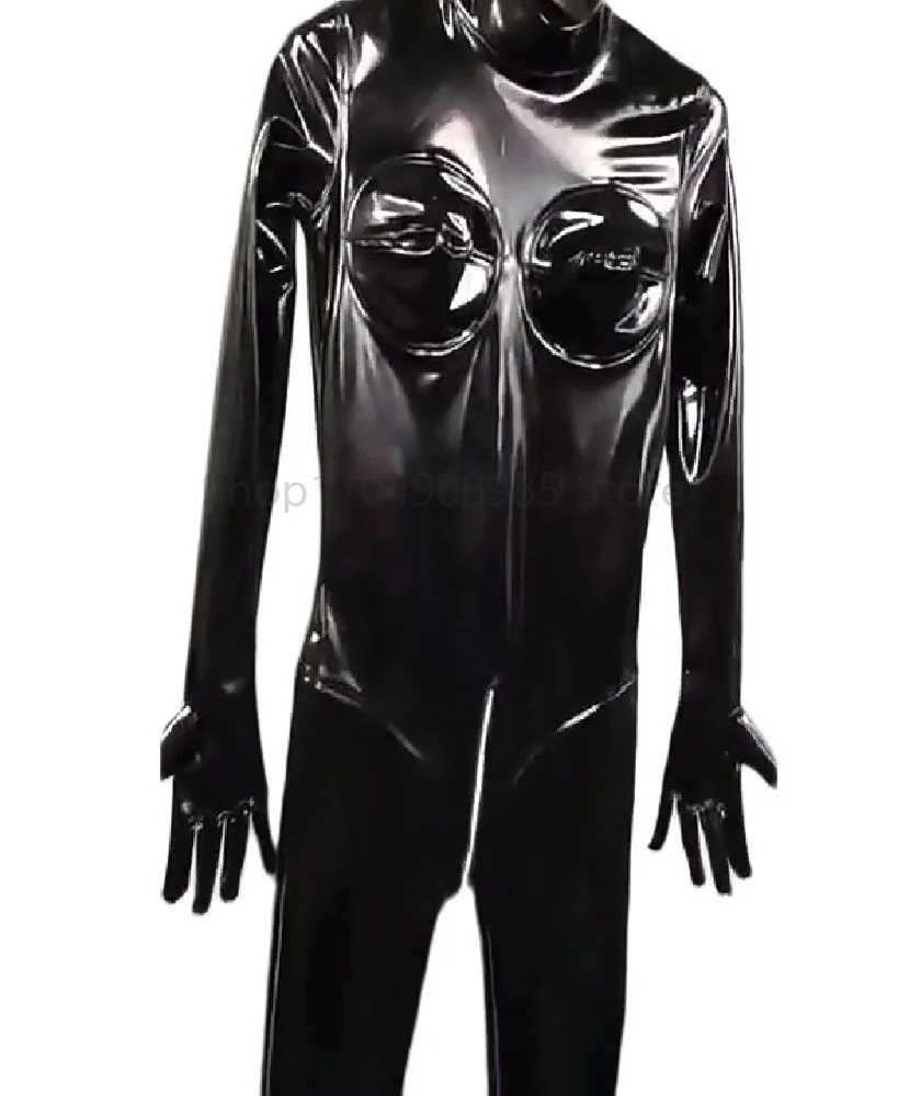 

Women Mirror Black Body Shaper Cosplay All Inclusive Bodysuit Elastic Tight PVC Faux Leather Onesie Zipper Open Crotch Jumpsuits