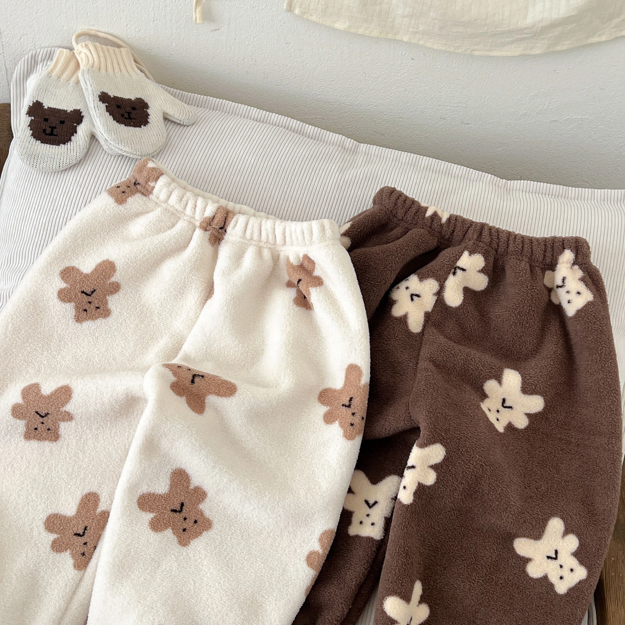 Cartoon Fashion Kids Plush Pants Autumn Winter Warm Home Clothes Casual Trousers Children's Clothing Baby Girl Boy Wear Pant