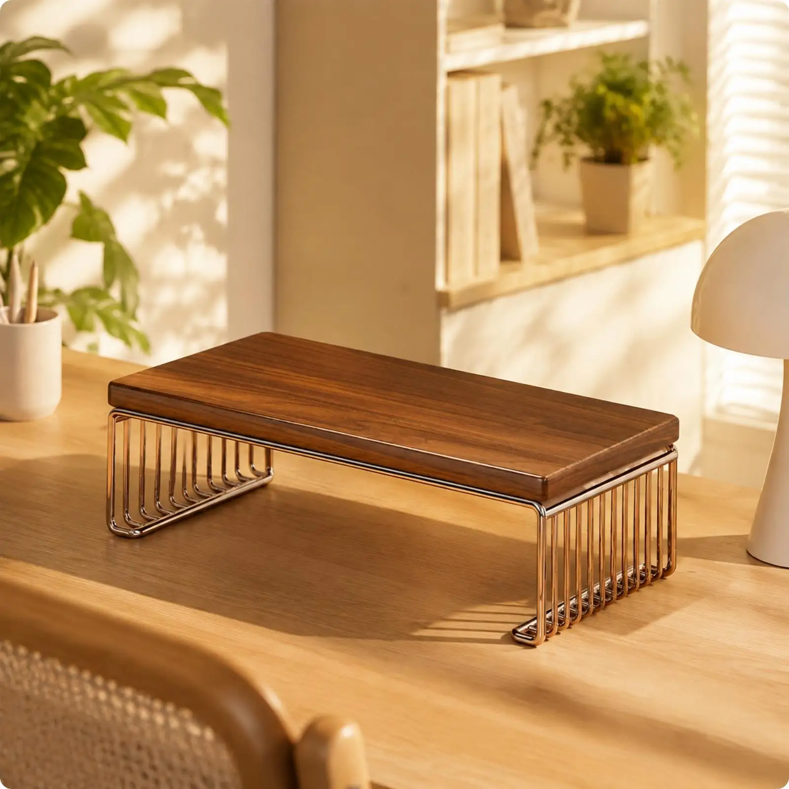Desktop Riser with Open Storage Stable Walnut-Tone Computer Screen Shelf Space-Saving Wood-Top Computer Screen Stand for Home