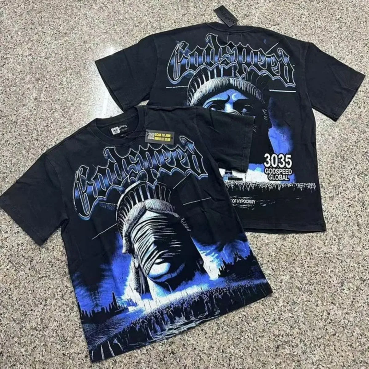 European and American men's summer Gothic Statue of Liberty print soft and breathable round neck T-shirt outdoor street top