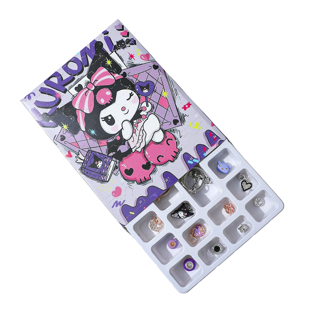 Caja ciega sorpresa de cuenta regresiva de 24 días, serie Kawaii Sanrio Kuromi, cuentas hechas a mano, accesorios creativos DIY, regalo de Navidad