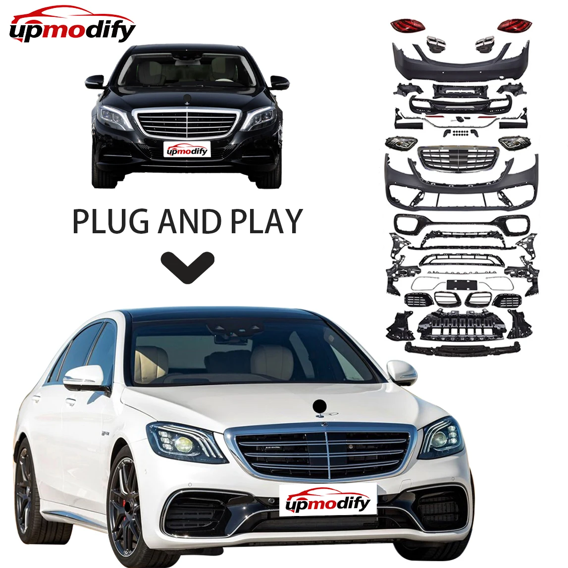 

Body Kit for benz W222 S 2014 Upgrade to 2018 S63 Front Rear Bumper Headlight Taillight Grille Diffuser Pipe B700 Aerokit