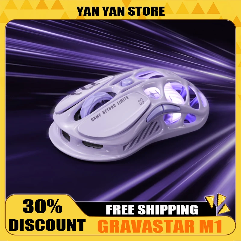 

Gravastar M1 Tri Mode Mouse PAW3395 Flagship Chip Nordic52 Series Main Controller RGB Lighting Hollow-out Design 650 IPS Office