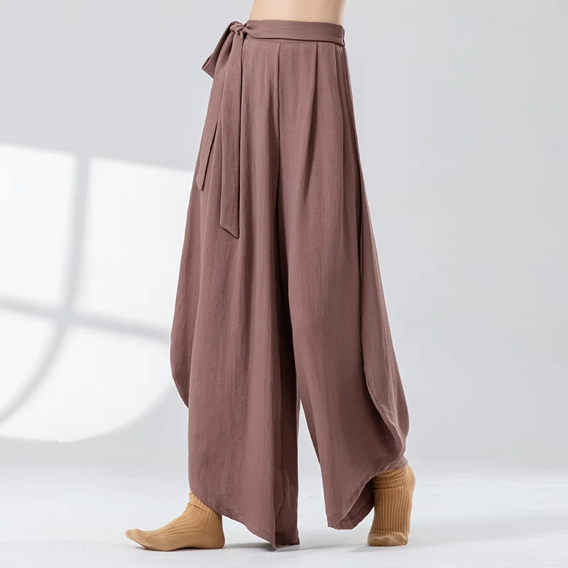 

Льняные брюки для классических танцев, женские свободные и струящиеся широкие брюки с высокой талией в форме кокона, современные джазовые танцевальные брюки