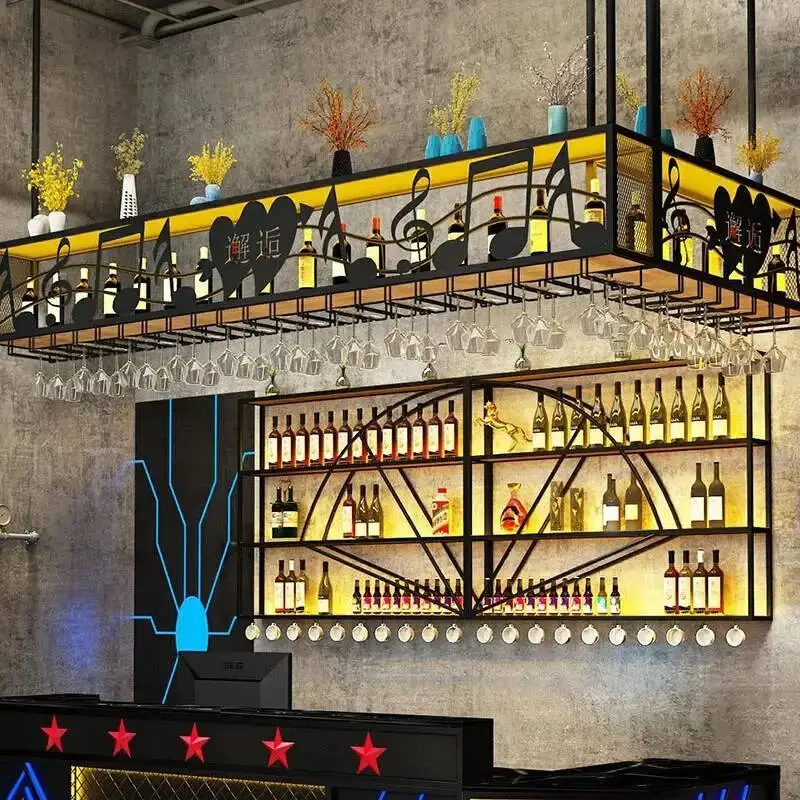 Club Shelf Liquor Wine Cabinets Display Kitchen Hanging Cocktail Holder Wine Rack Inverted Retail Industrial Wijn Kast Furniture