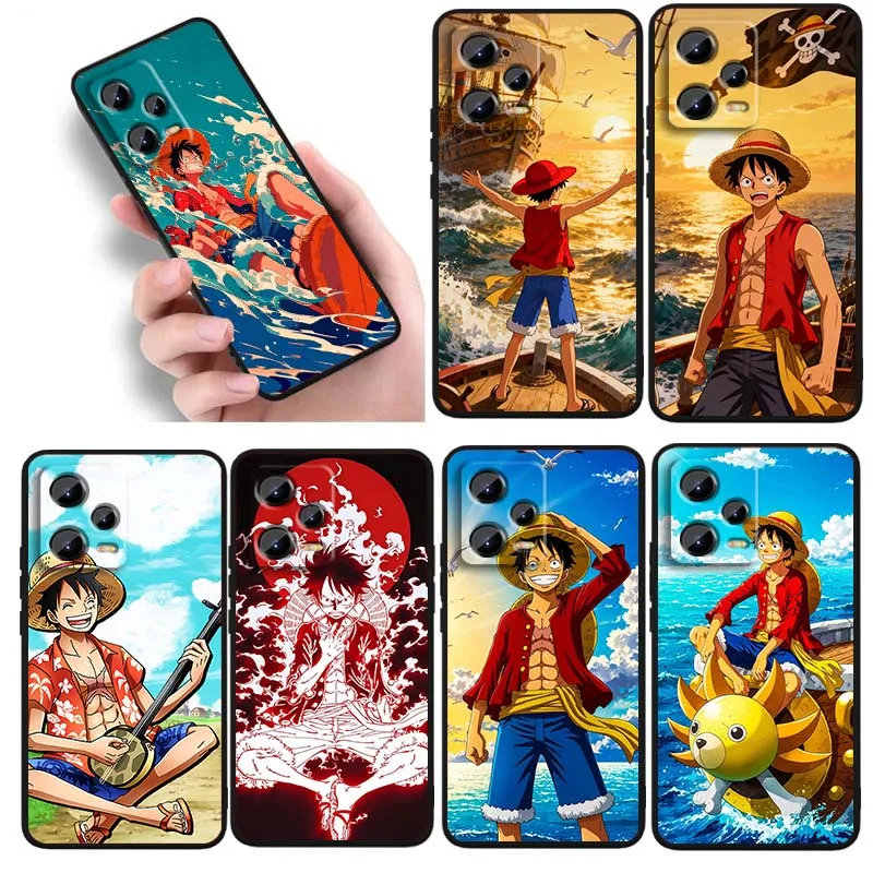 

One Piece Anime Luffy Cartoon Phone Case For Xiaomi Redmi Note 15 14 13 12 12S 11E 11 11S Pro Plus 4G 5G Black