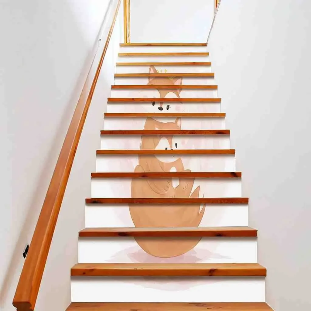 Cartoon Fox Stair Stickers Cute Fox Family Staircase Riser Mural Animal Wildlife Self-Adhesive Removable Stair Decals Home Decor