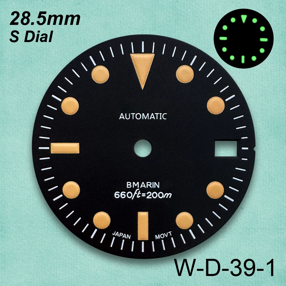 28.5mm Retro SUB Retro S Logo Dial Green Luminous Fit NH35/NH36 Movement Watch Modification Accessories   Fit 3/3.8/4.2 O'clock